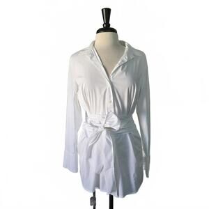 J Jill - White Long Sleeve Long Shirt with Waist Tie